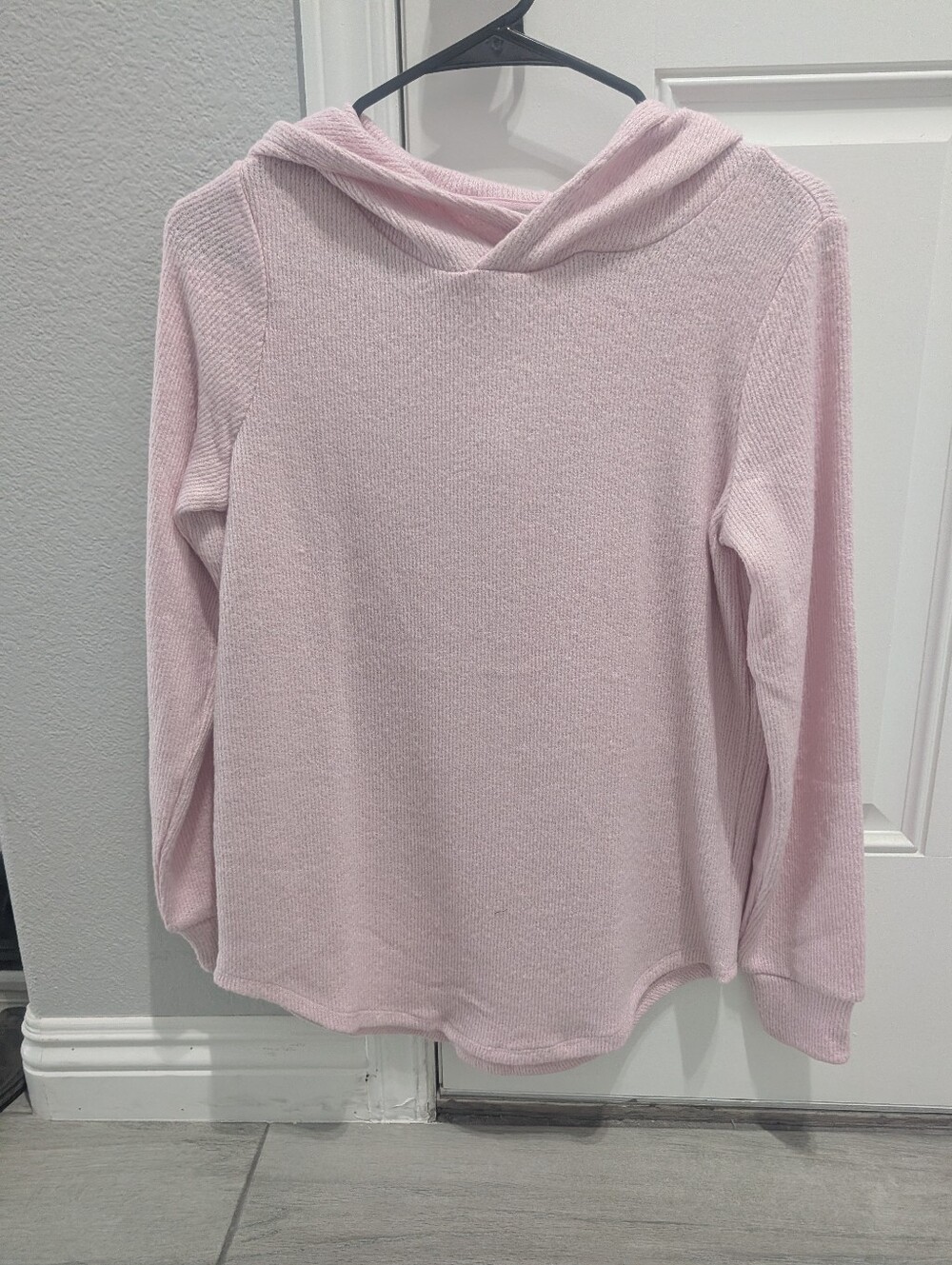 LOFT Pale Pink Hooded Long-Sleeve Pullover Sweater